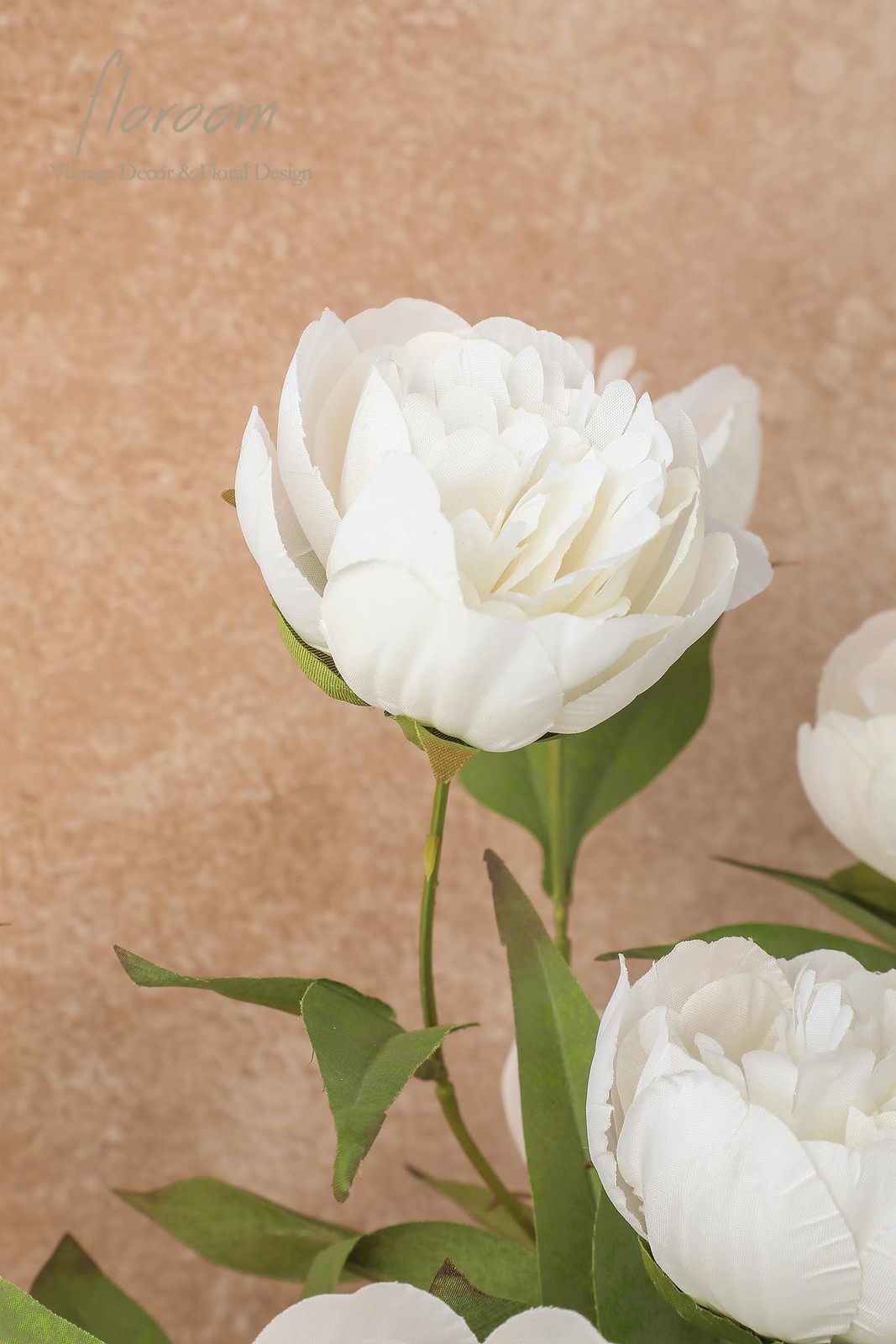 6 Pcs Ivory Faux Silk Peony Artificial Flowers, 27″ Long Stem Peonies Bulk, W…