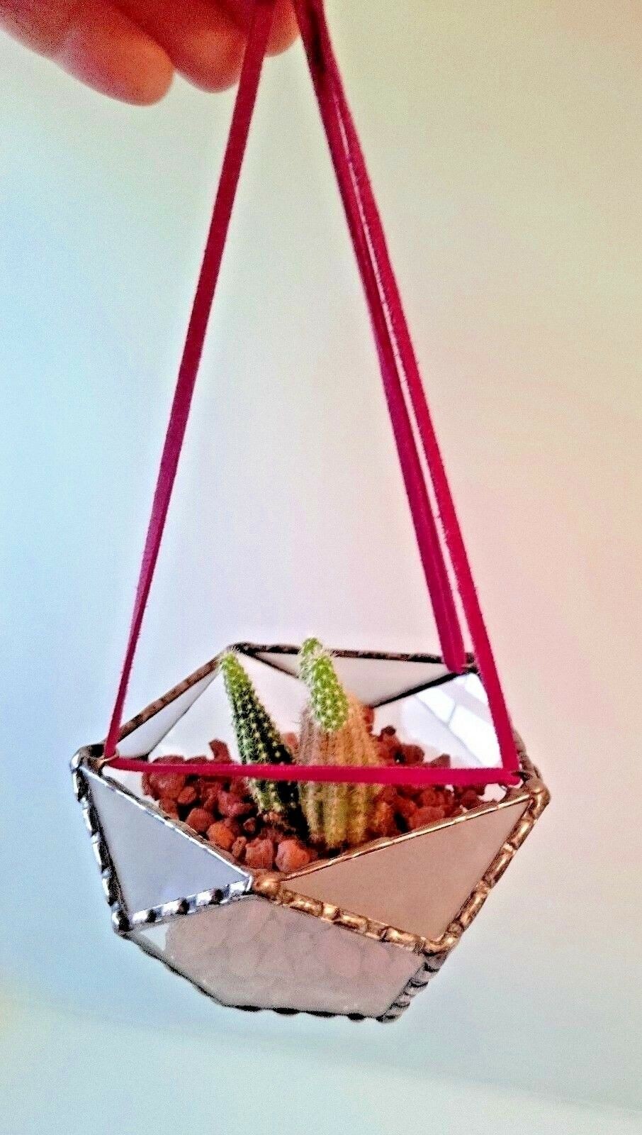 Stained Glass Dodecahedron Terrarium With 3 hooks with Copper Frame, Home Decor