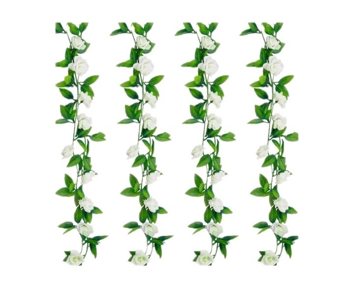 5 Pack 30 ft Fake Rose Garland, Artificial Silk White Rose Flower Vines,