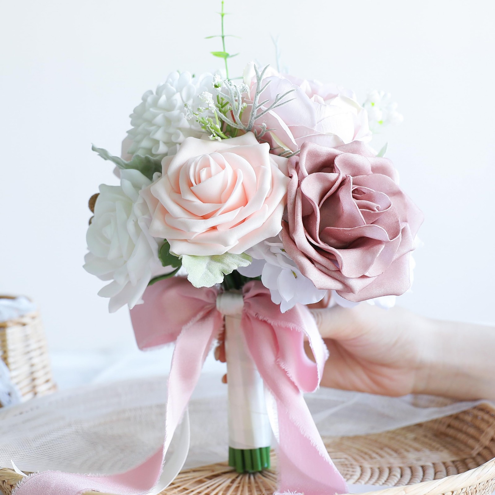Wedding Bouquets for Bride Dusty Rose & Blush Pink Artificial Flower Decor