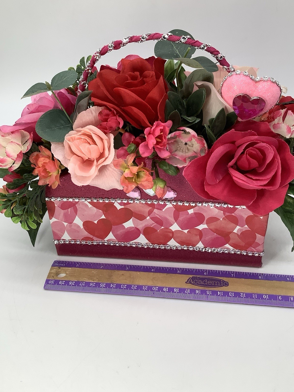 Handmade Valentines Day Pink Red Heart Purse Floral Arrangement Centerpiece