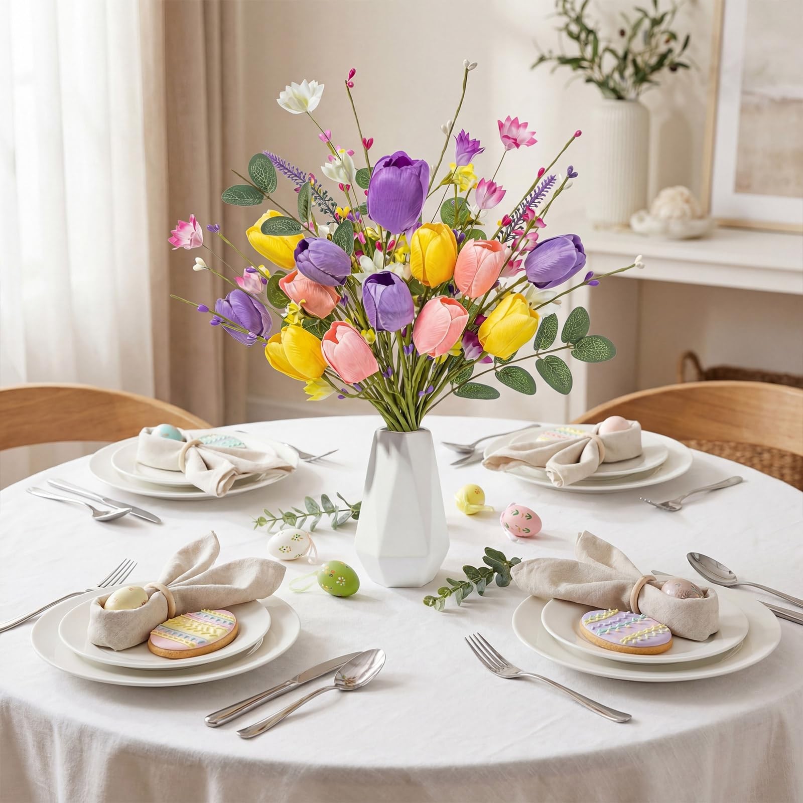 Artificial Spring Flowers 18 Bundles Artificial Pastel Faux Tulips Spring Fak…