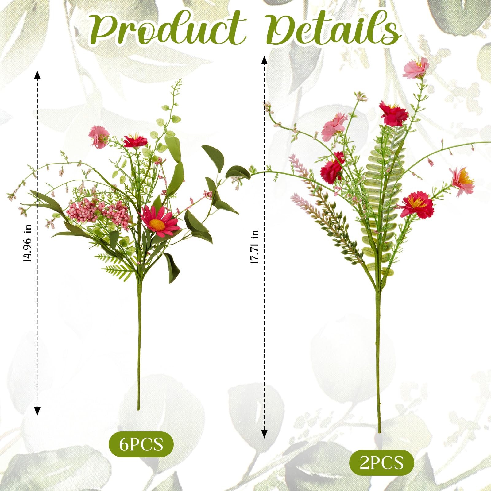 8 Bundles Artificial Wildflower Bouquets Outdoor Set No Fade Long Fake Plasti…