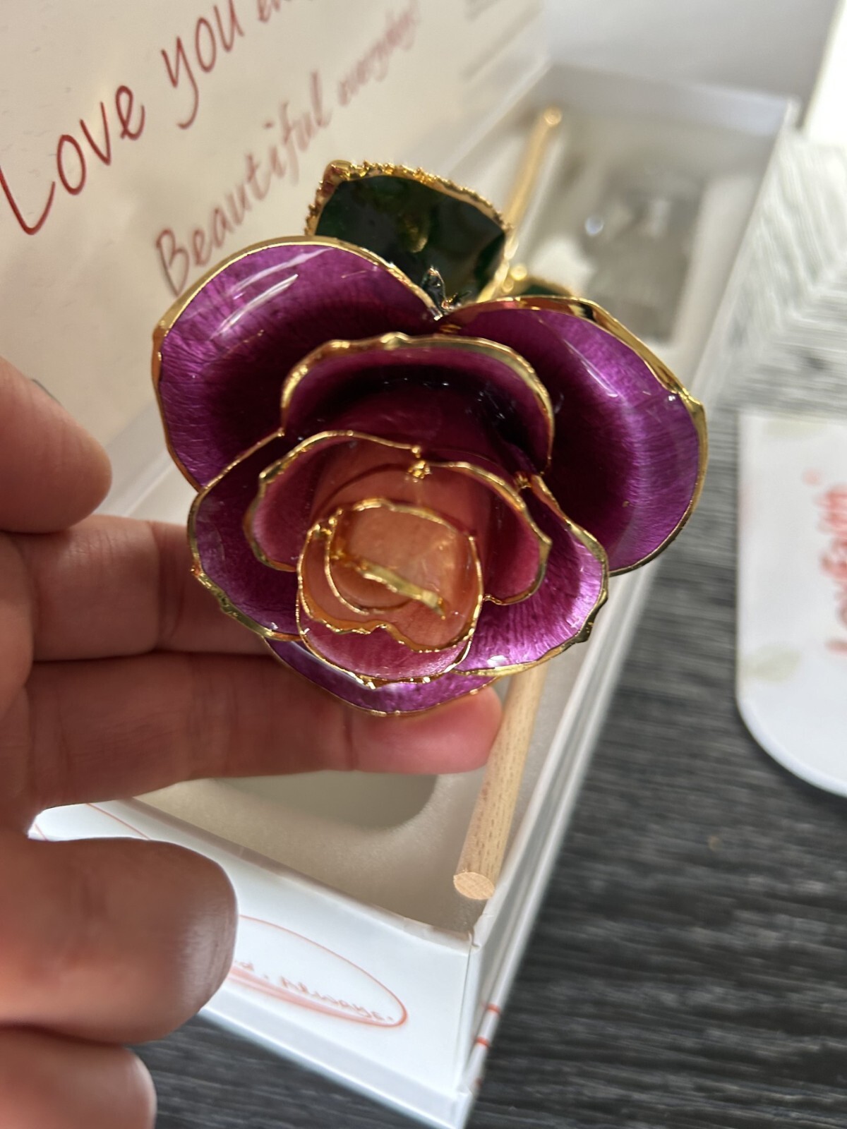 LovFaith Valentines Day Real Rose Dipped 24K Gold with Crystal Stand