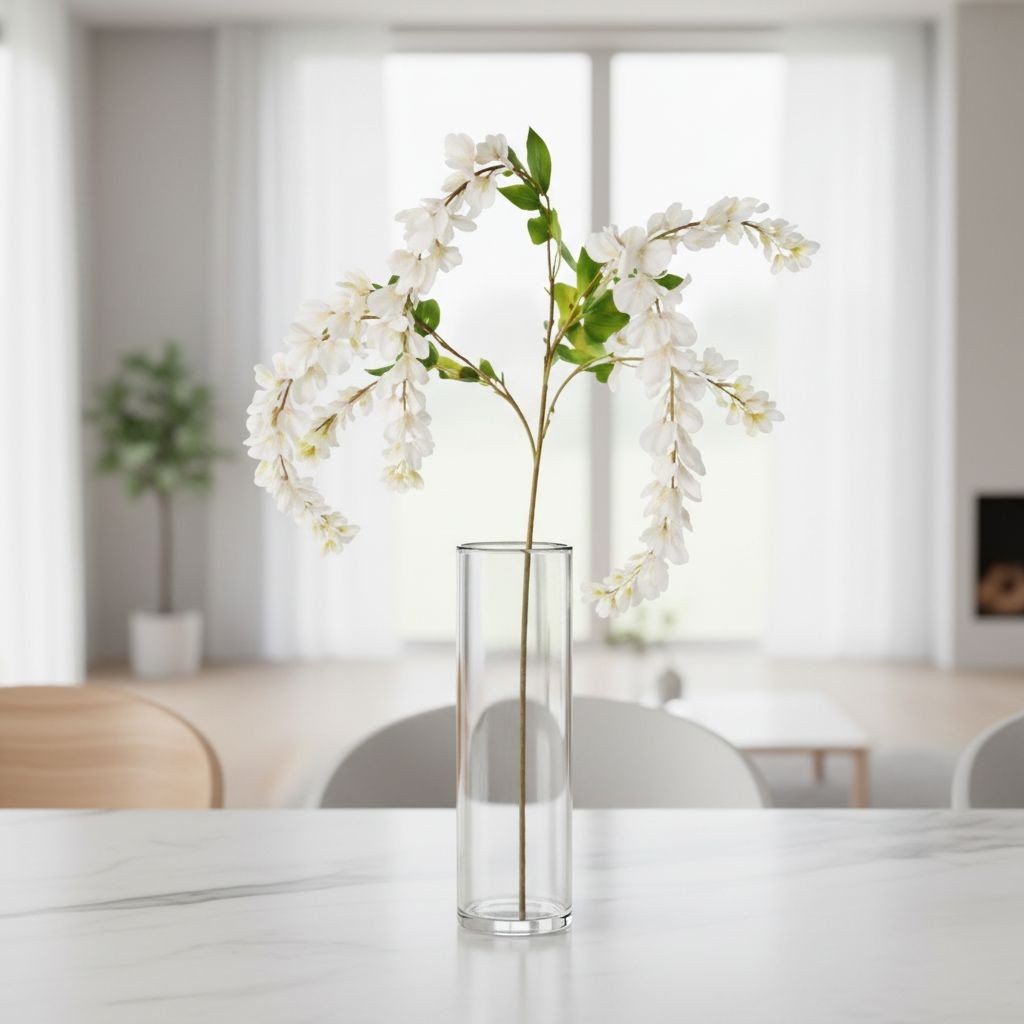 White Wisteria Stem 43 Inch Artificial Hanging Flowers Silk Wisteria Spray Flora
