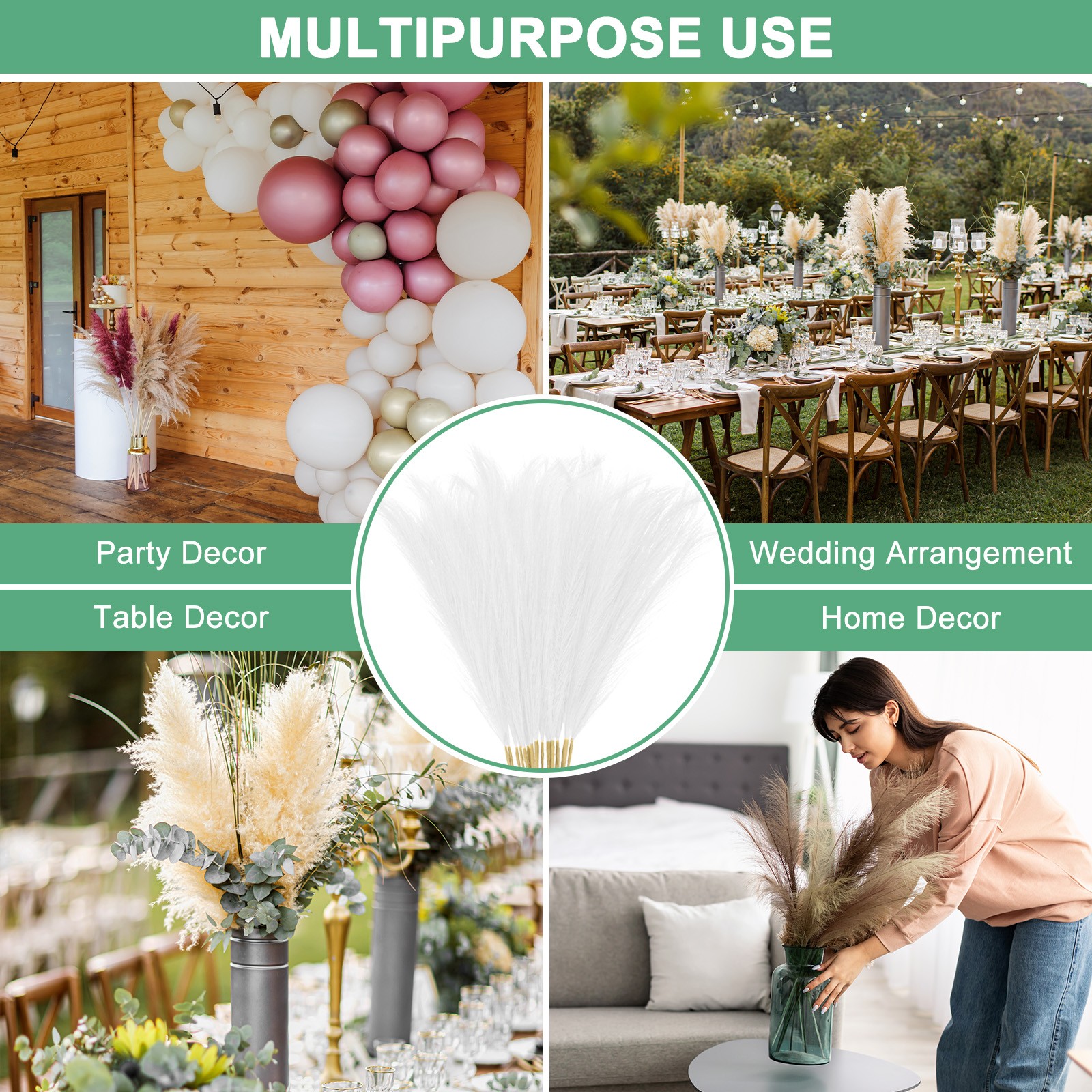 20-Pack Faux Pampas Grass 21.7 Inch for Home Decor/Wedding [White]