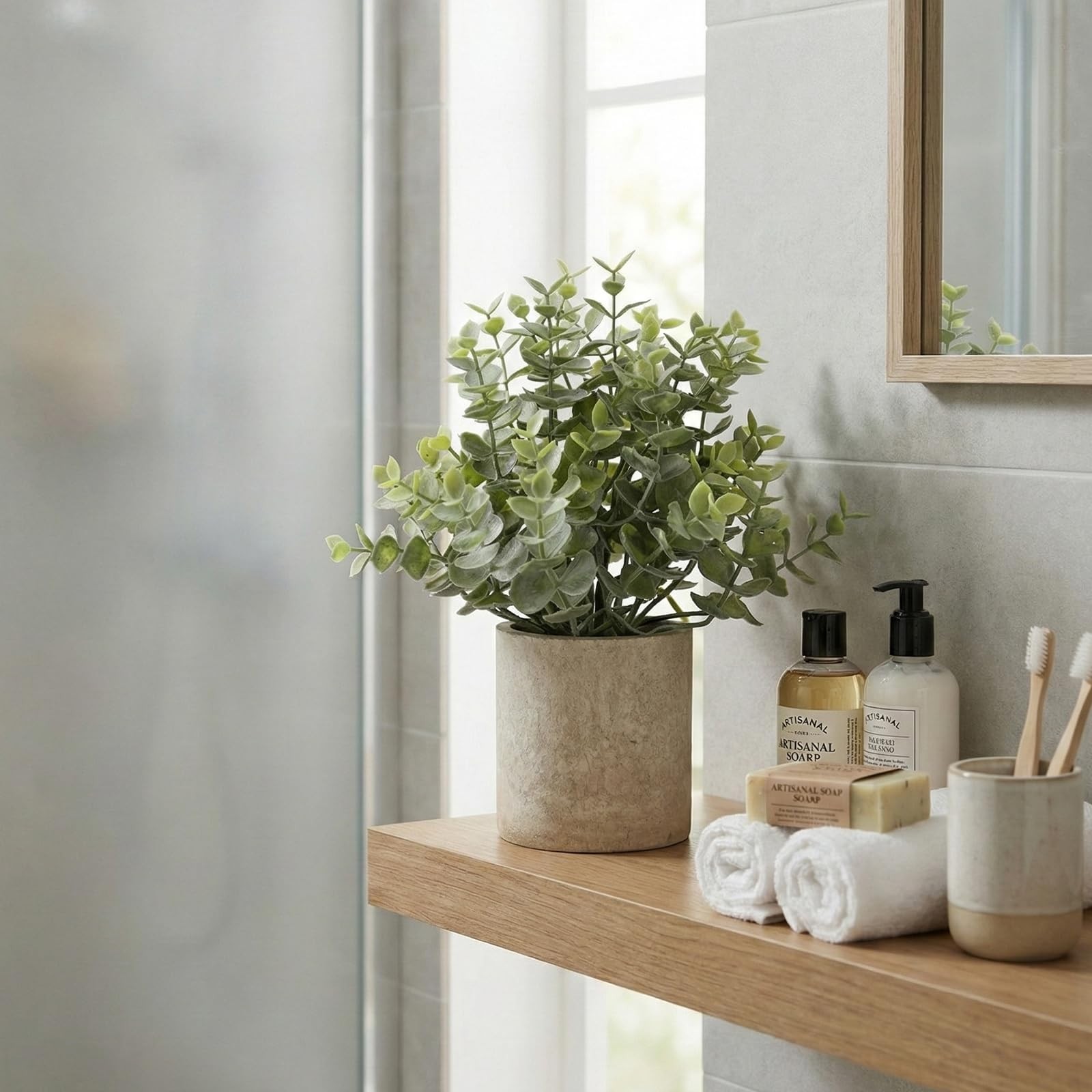 2 PCS Small Fake Artificial Eucalyptus Plant Indoor Pulp Pot Bathroom Decor