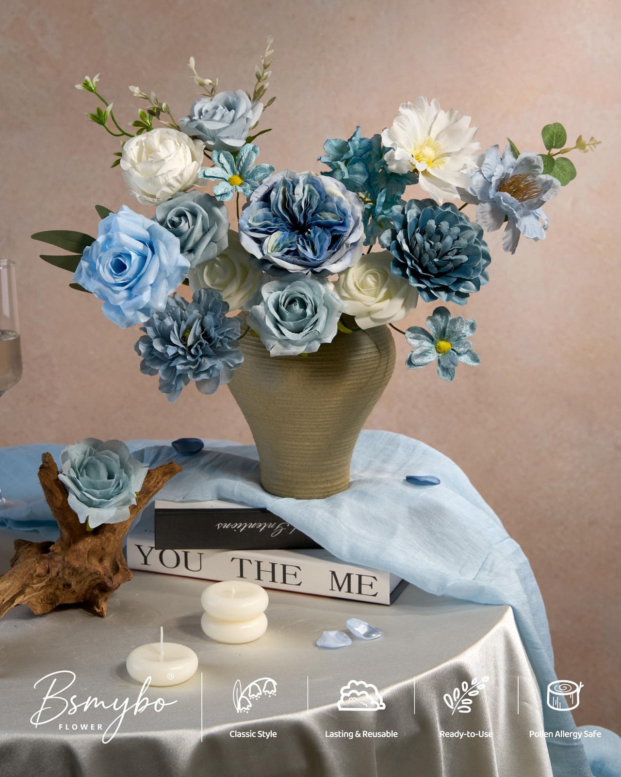 Artificial Blue Flowers Combo Set Baby Blue Rose Flowers Bulk Mix Dusty Blue …