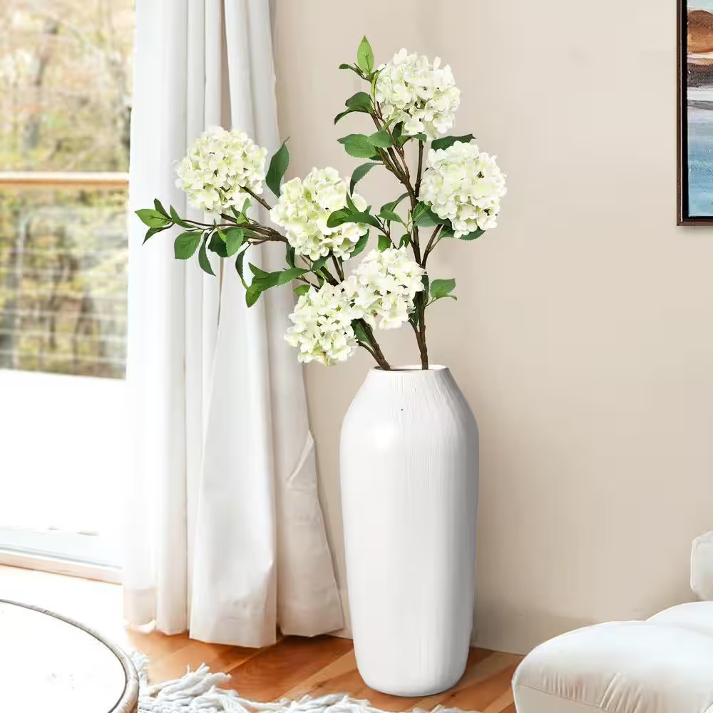 38 In. Deluxe Cream White Artificial Hydrangea Flower Stem Spray Branch (Set of