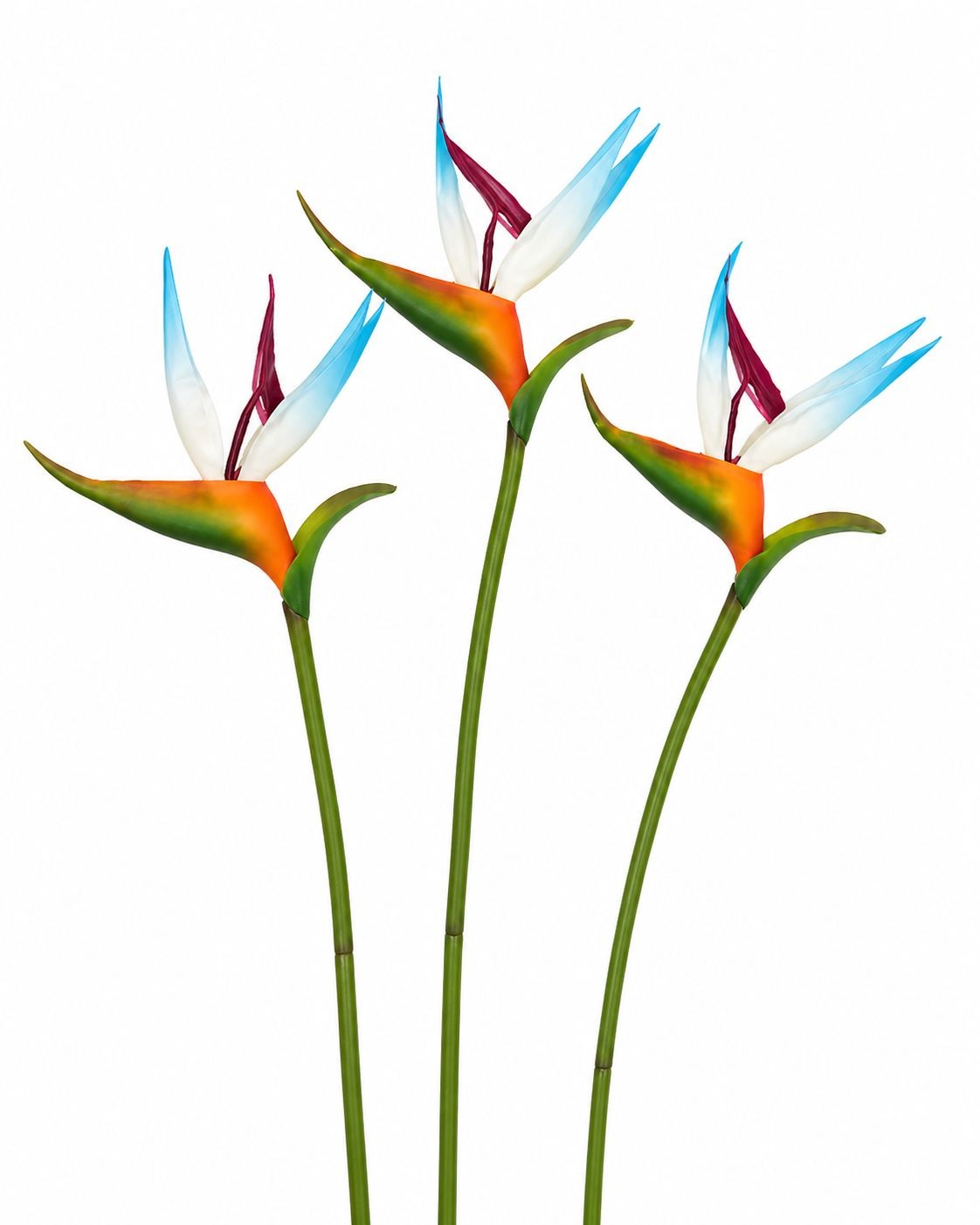 Bird of Paradise Stems Set of 3 Artificial Tropical Flowers 24 Inch Faux Floral