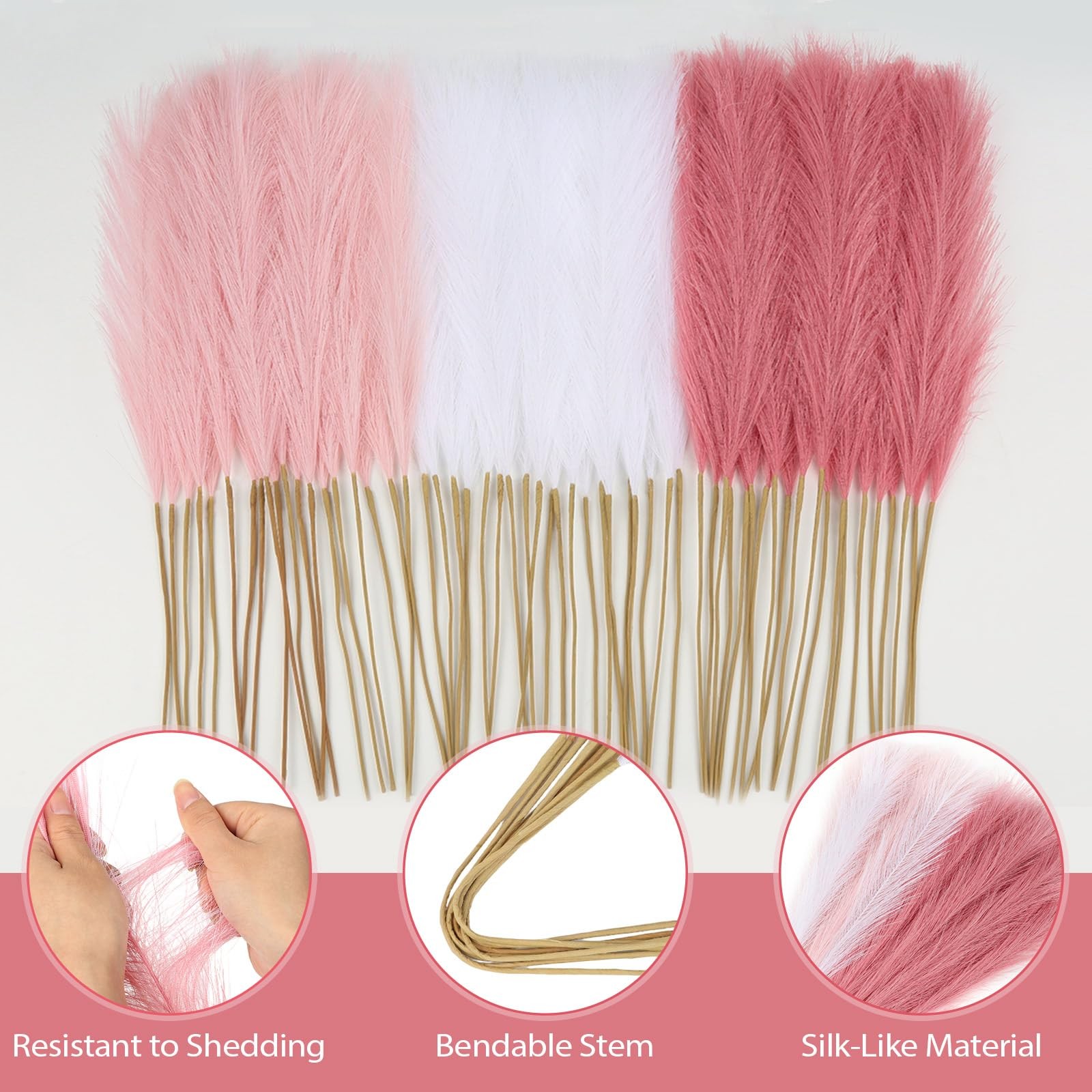 30 PCS Pampas Grass Decor 21 Inch Artificial White Pink Vase Filler