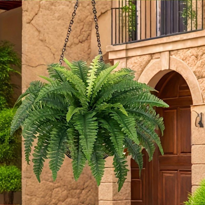 2Pcs Artificial Boston Fern Bush UV Resistant Large Faux Ferns Artificial Plants