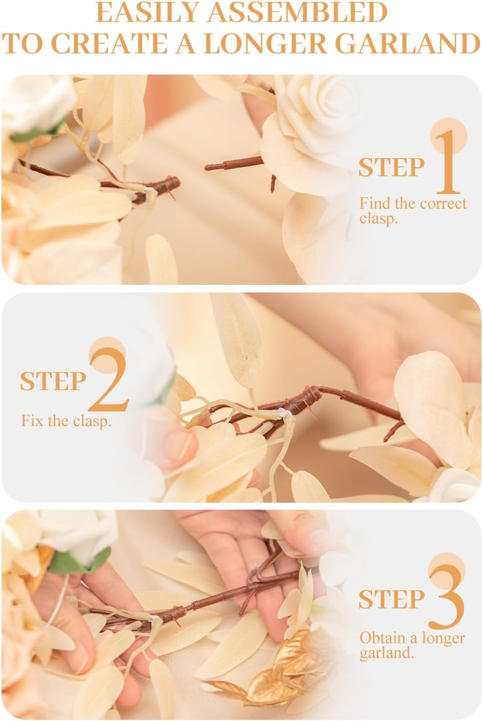 Champagne Pink Flower Garlands – 2 PCS Eucalyptus for Wedding & Home Decor