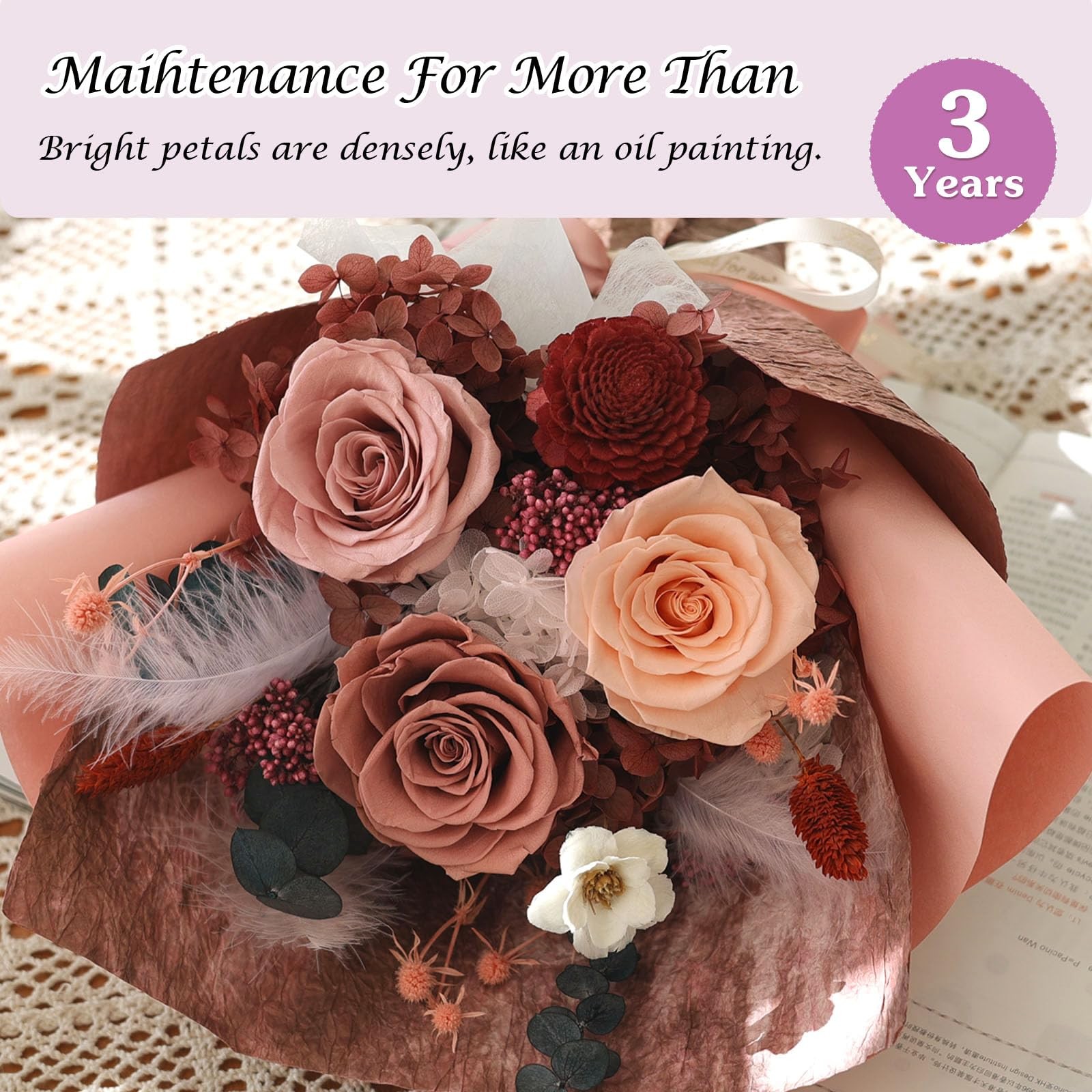 Preserved Flowers Rose Bouquet Gift Set Dusty Rose Birthday Gifts For Wife