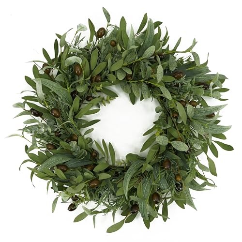 22 inch Olive Wreaths for Front Door Greenery Wreath with Olive Leaves, Bean