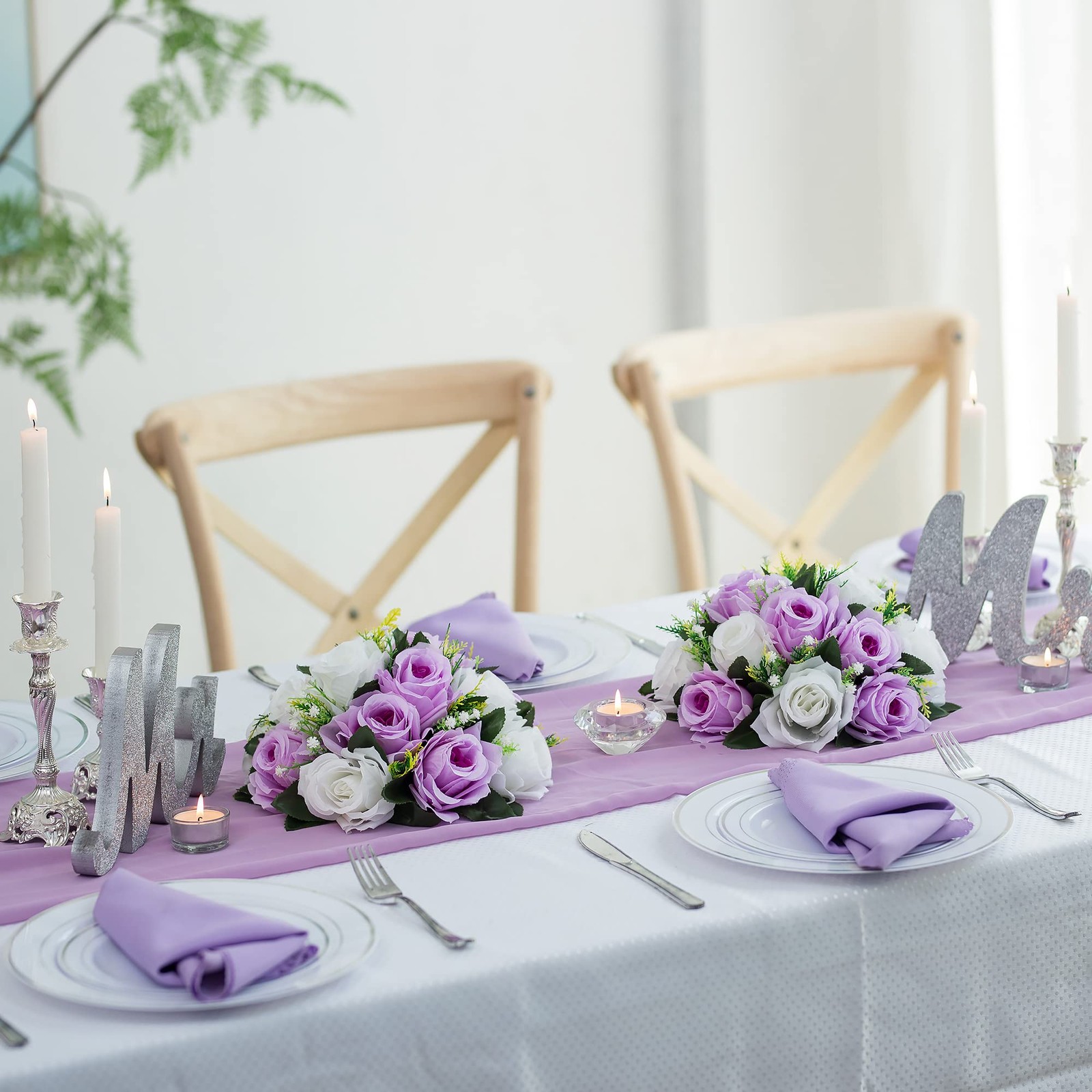 2 PCS Flower Centerpieces For Wedding Tables Lilac White Balls Party Decor