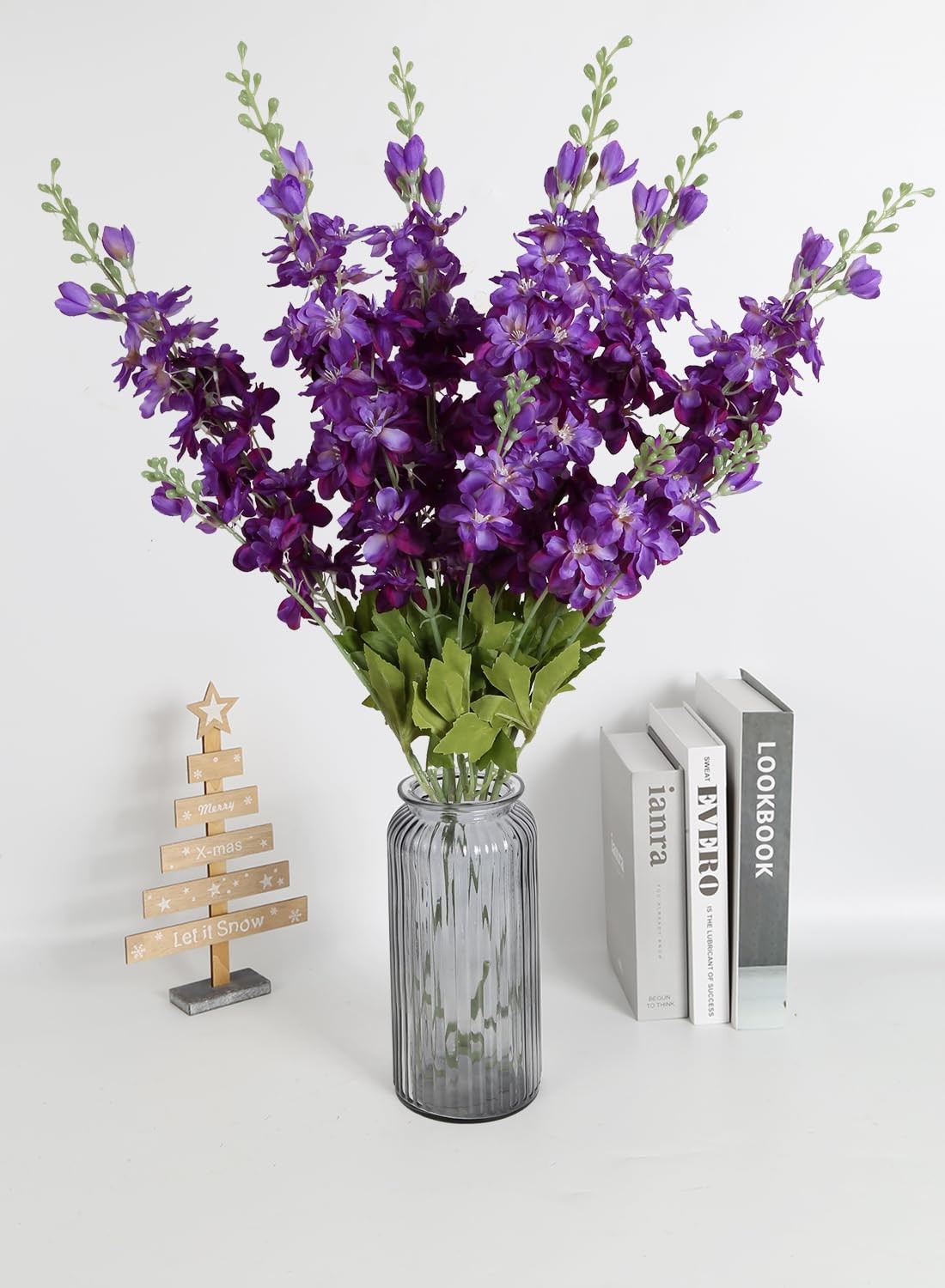6PCS Purple Delphinium Artificial Flowers 33″ Long Stem Larkspur Silk Flowers…