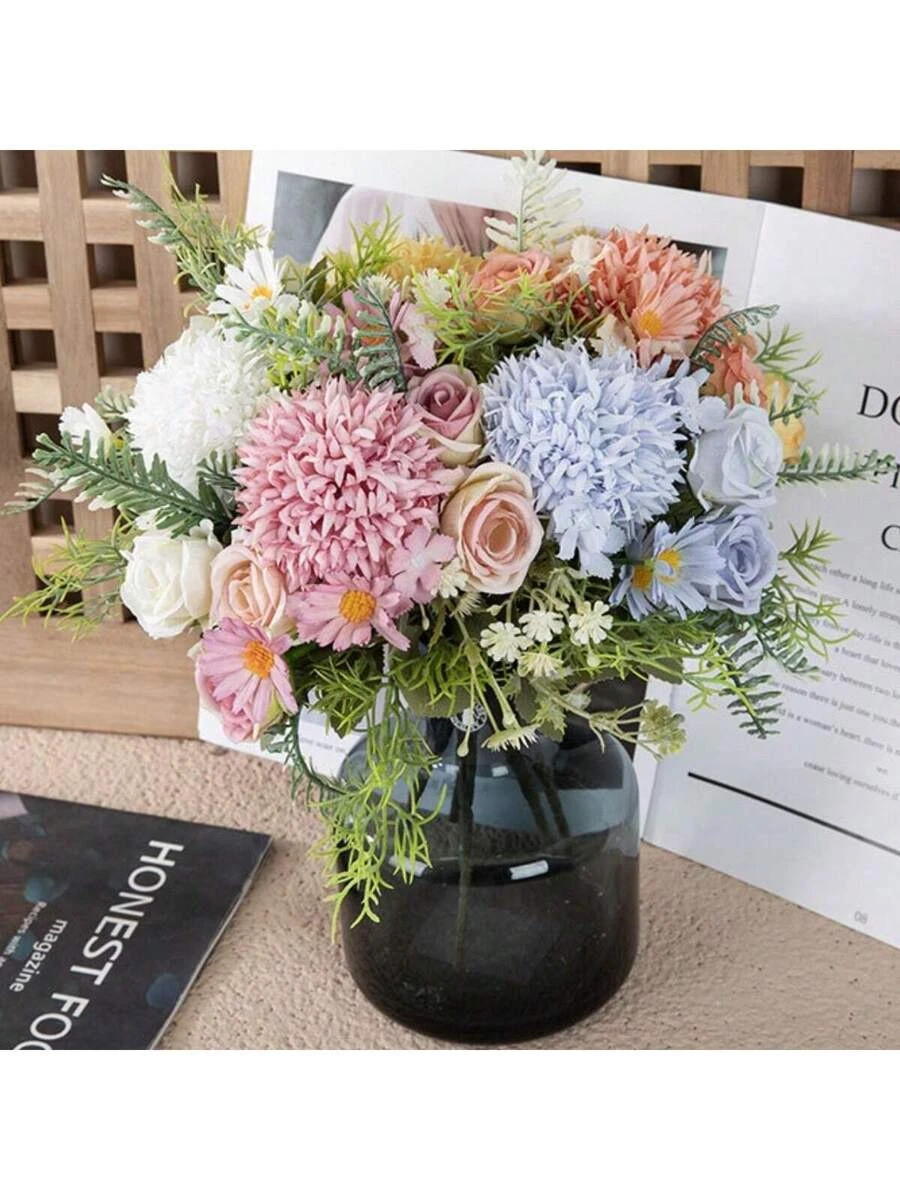 4 Pack Artificial Hydrangea Rose Flowers 11.6in Wedding Home Decor