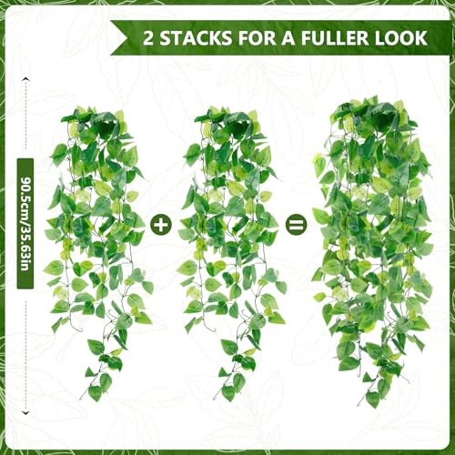 -Pack Fake Hanging Plants, Faux Hanging Plant 2 Green Pothos Ivy Vines