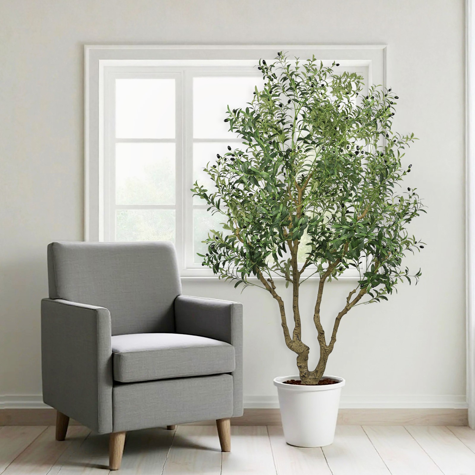 8FT Tall Artificial Olive Tree Large Faux Potted Tree Indoor/Outdoor Decor