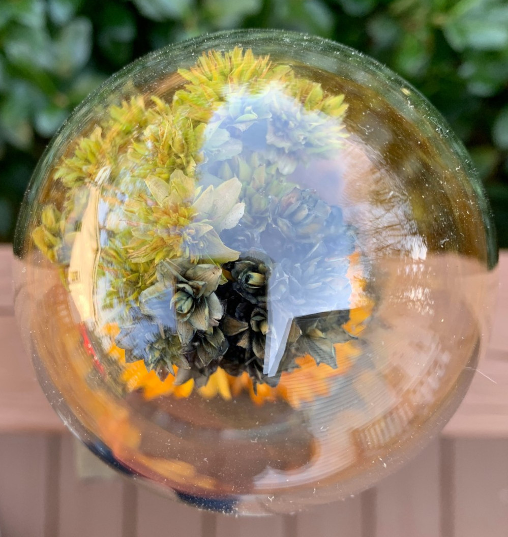VTG Leonard Creations California Dried Flower Glass Dome on Wood Base w/ Sticker