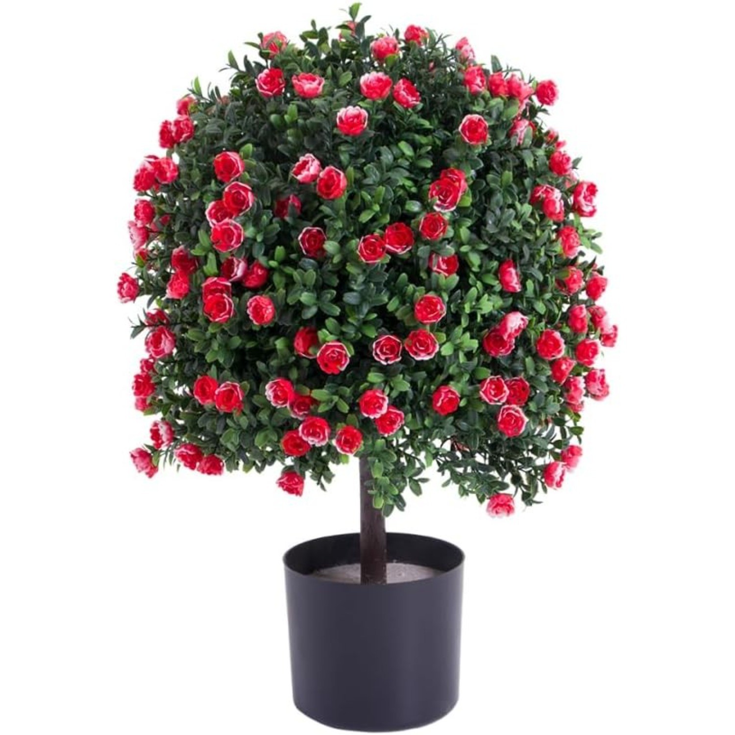 Artificial Rose Topiary Ball Tree 21.65″ Faux Red Rose Potted Tree Decor 1pc