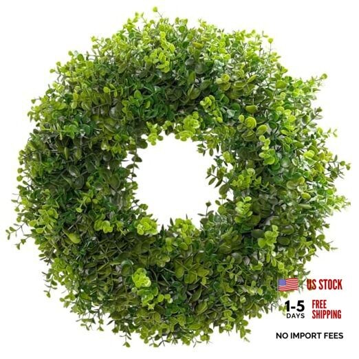18 Inch Boxwood Wreath for Front Door-Artificial Spring 02-18 Inch Green