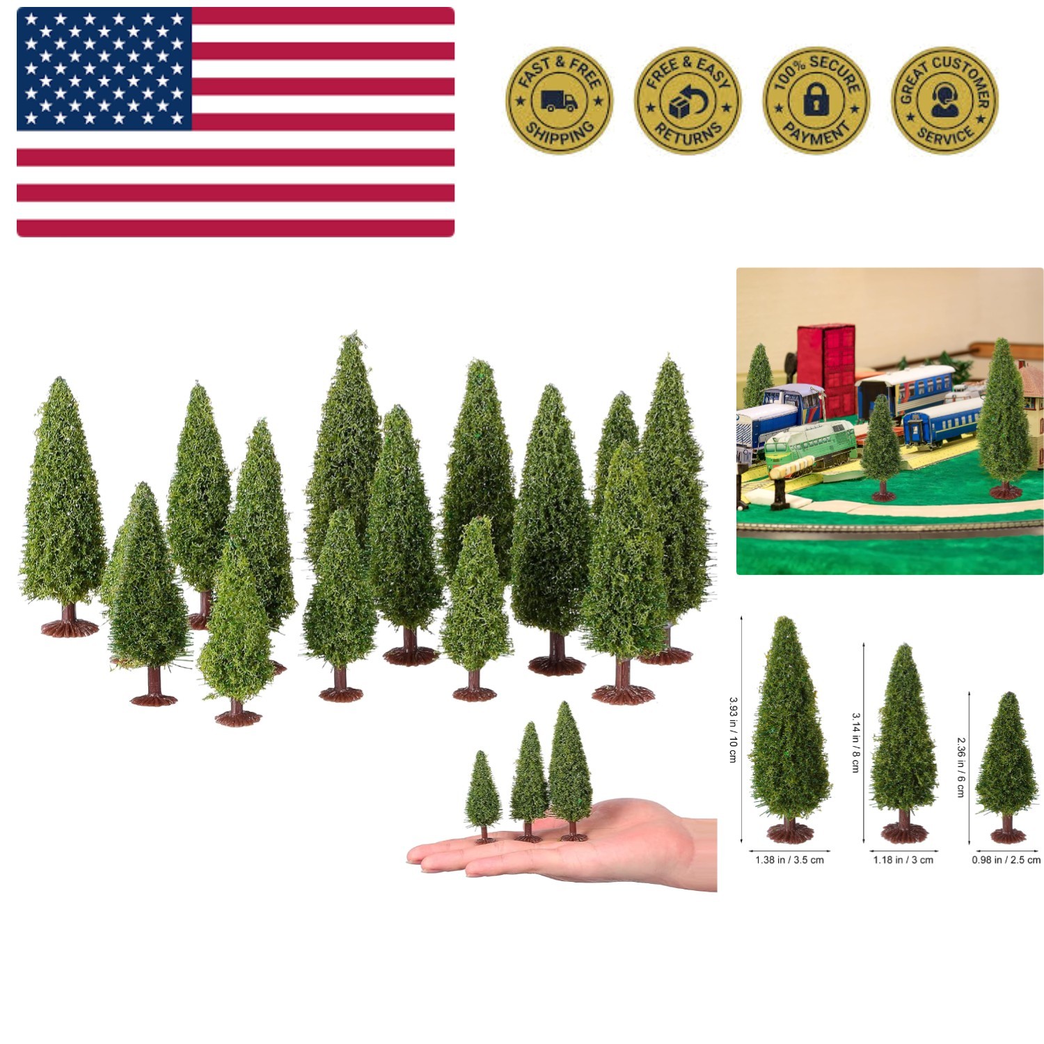 15pcs Model Trees Mixed Miniature Tree 2.36-3.93 Inch Artificial Pine Fake Ce…