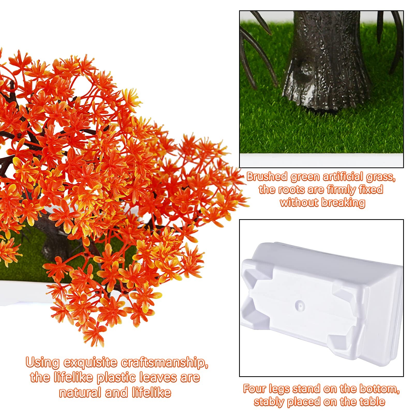Frjjthchy Mini Artificial Bonsai Tree Plants with Plastic Cement 4in, Orange
