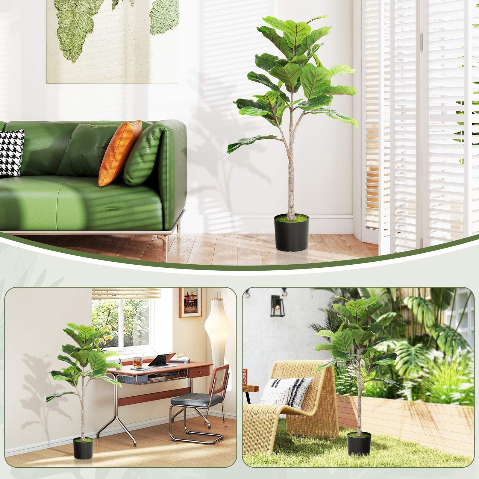 3.6 ft Artificial Fiddle Leaf Fig Tree Faux Potted Plant for Home Office