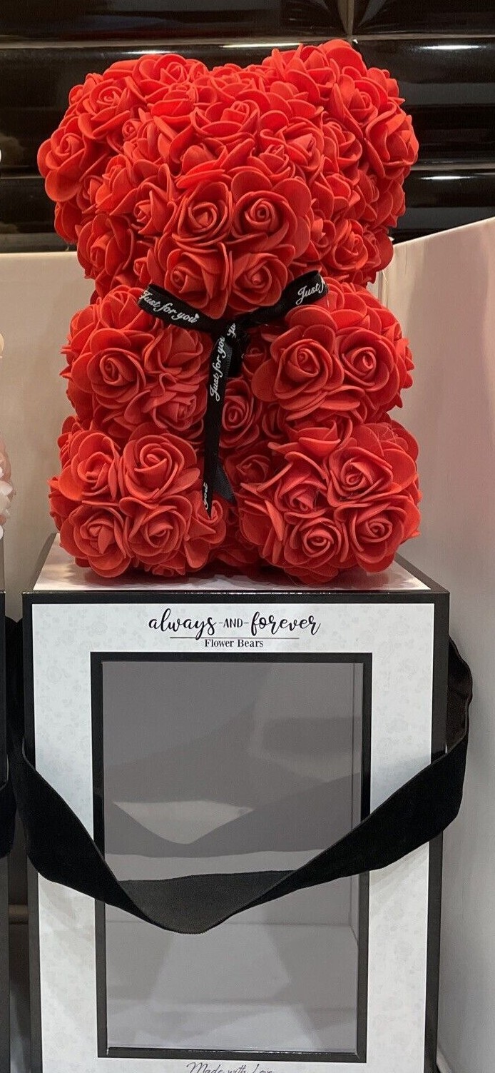 Always And Forever Flower Red Rose Bear With Box Artificial Flowers NEW