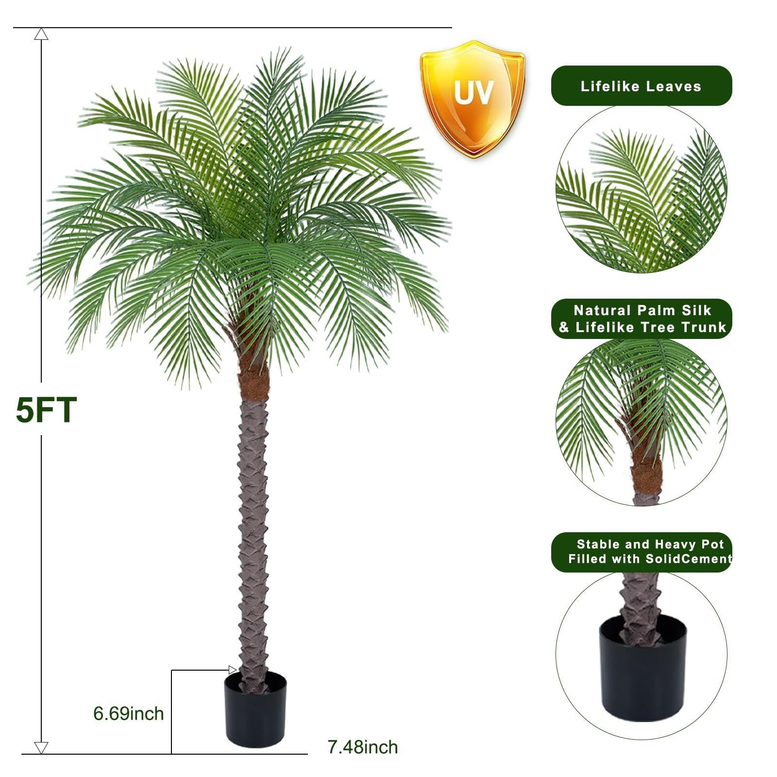 5ft Artificial Phoenix Palm Tree – Faux Coconut Silk Tropical Plant for Home, Of
