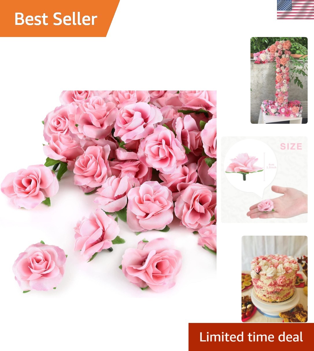 50pcs Stemless Light Pink Silk Roses – Perfect for Wedding Decor & Crafts
