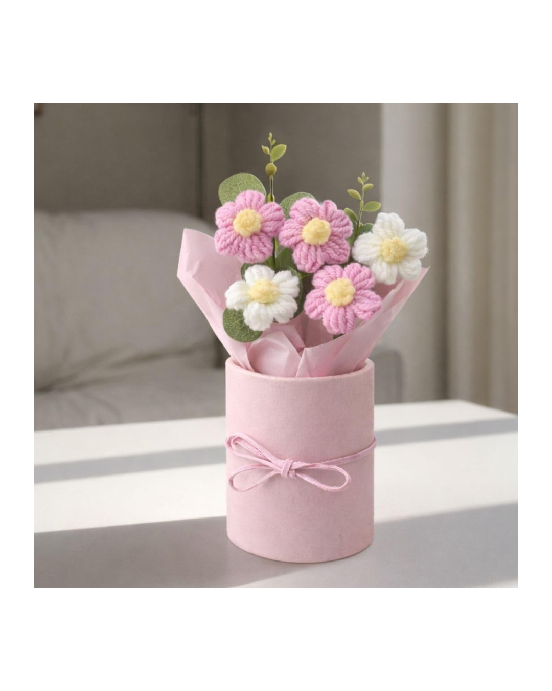 Handmade Pink Crochet Bouquet- Pack of 1 for Office Desk, Table, Car,Bedroom,etc