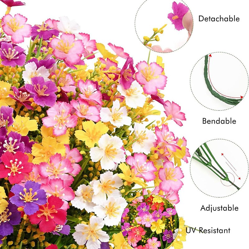 12 Bundles Artificial Fake Flowers for Outdoor Spring Summer Decoration, Faux