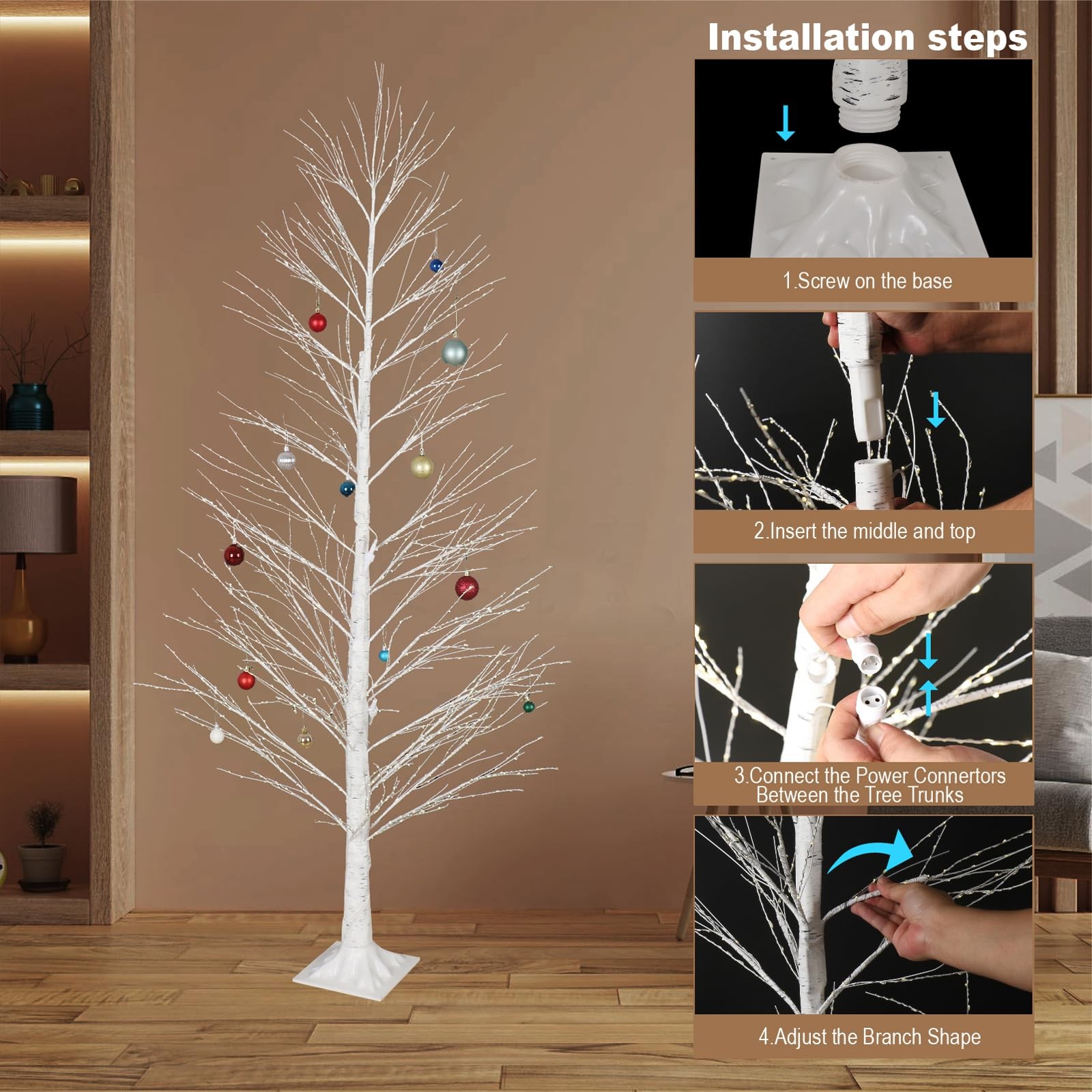 6FT Enchanting Birch Tree with 1300 LED Lights, Twinkle Light White Christmas…