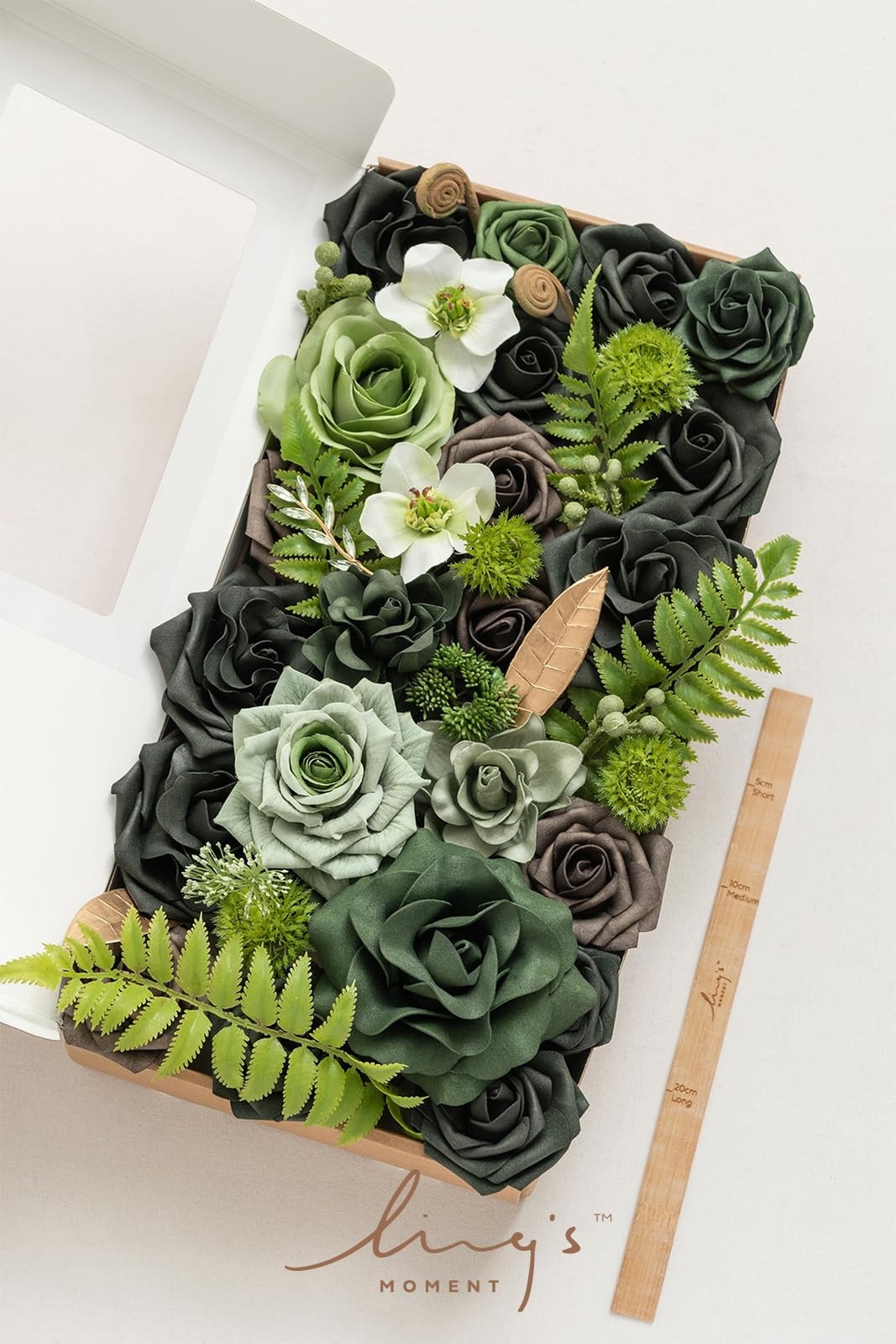 Ling’s Moment Fake Flowers Box, Artificial Faux Greenery Stems Silk Roses Foa…