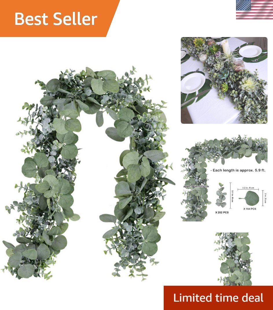5.9′ Faux Silver Dollar Eucalyptus Garland in Grey Green – Elegant Wedding Decor