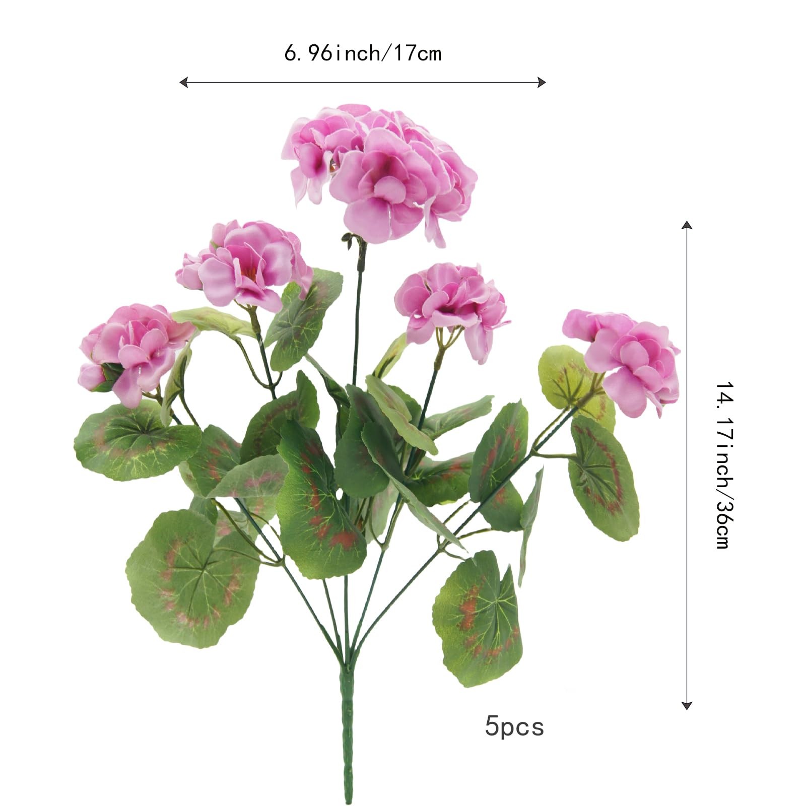5PCS Artificial Geranium Silk Flowers for Outdoors UV Resistant Bush Faux Flo…