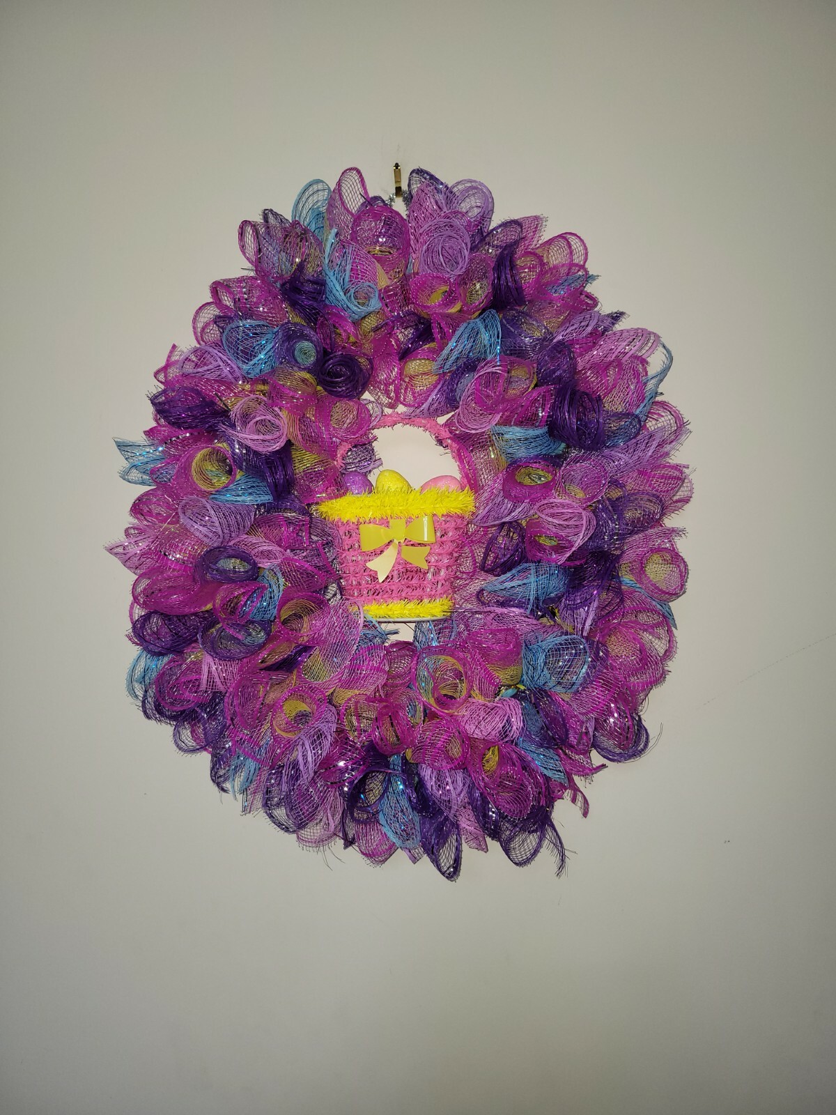 EASTER egg basket blue yellow purple pink SPRING Wreath Deco Mesh Door window