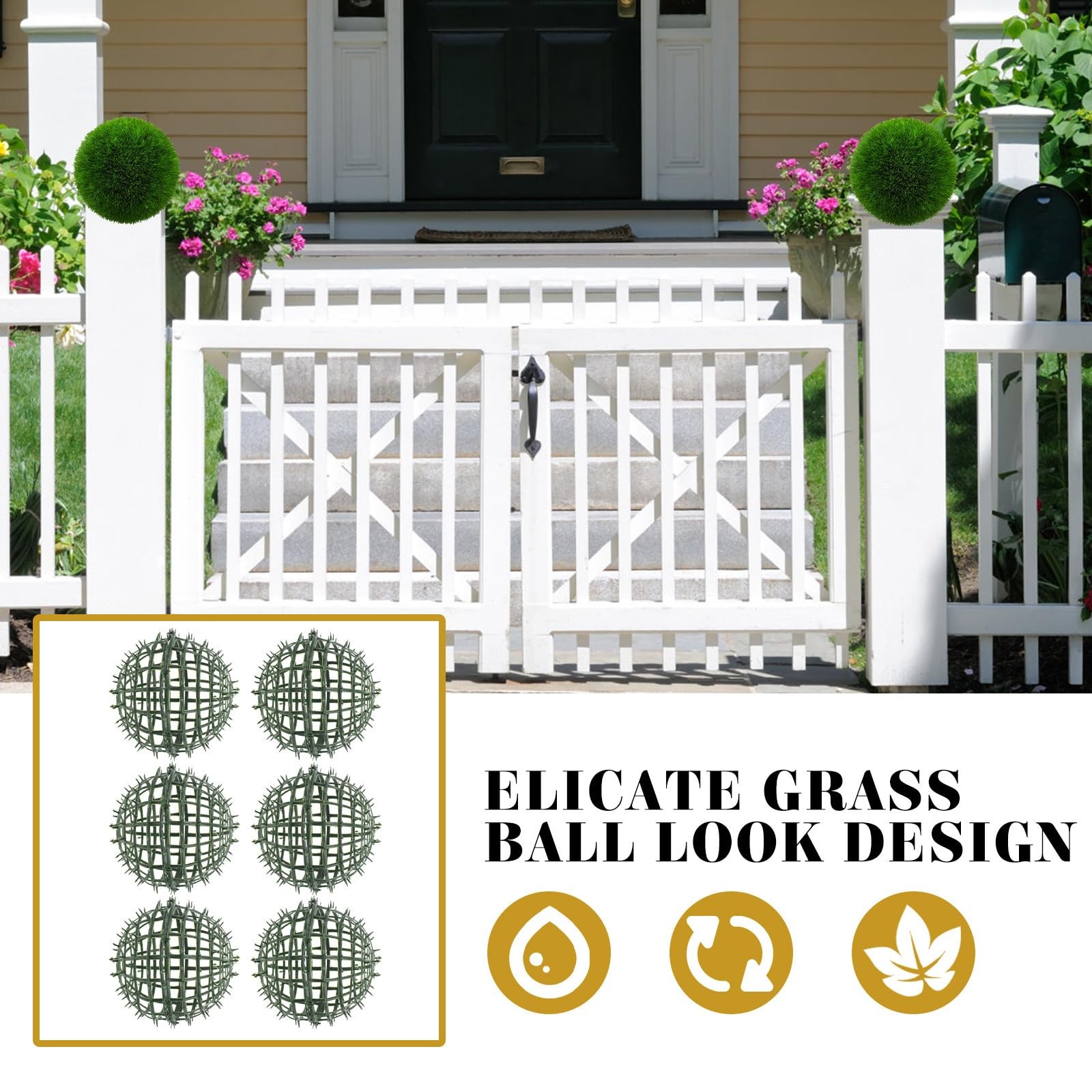 Artificial Plant Topiary Ball Support 6Pcs Grass Ball Rack 5.90 Inch Faux Gre…