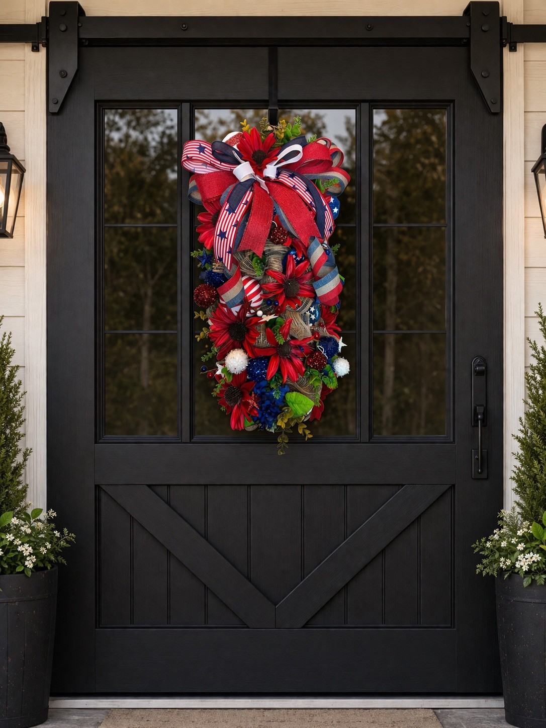 Patriotic Swag Wreath Red White Blue 4th July Door Decor Americana Bow