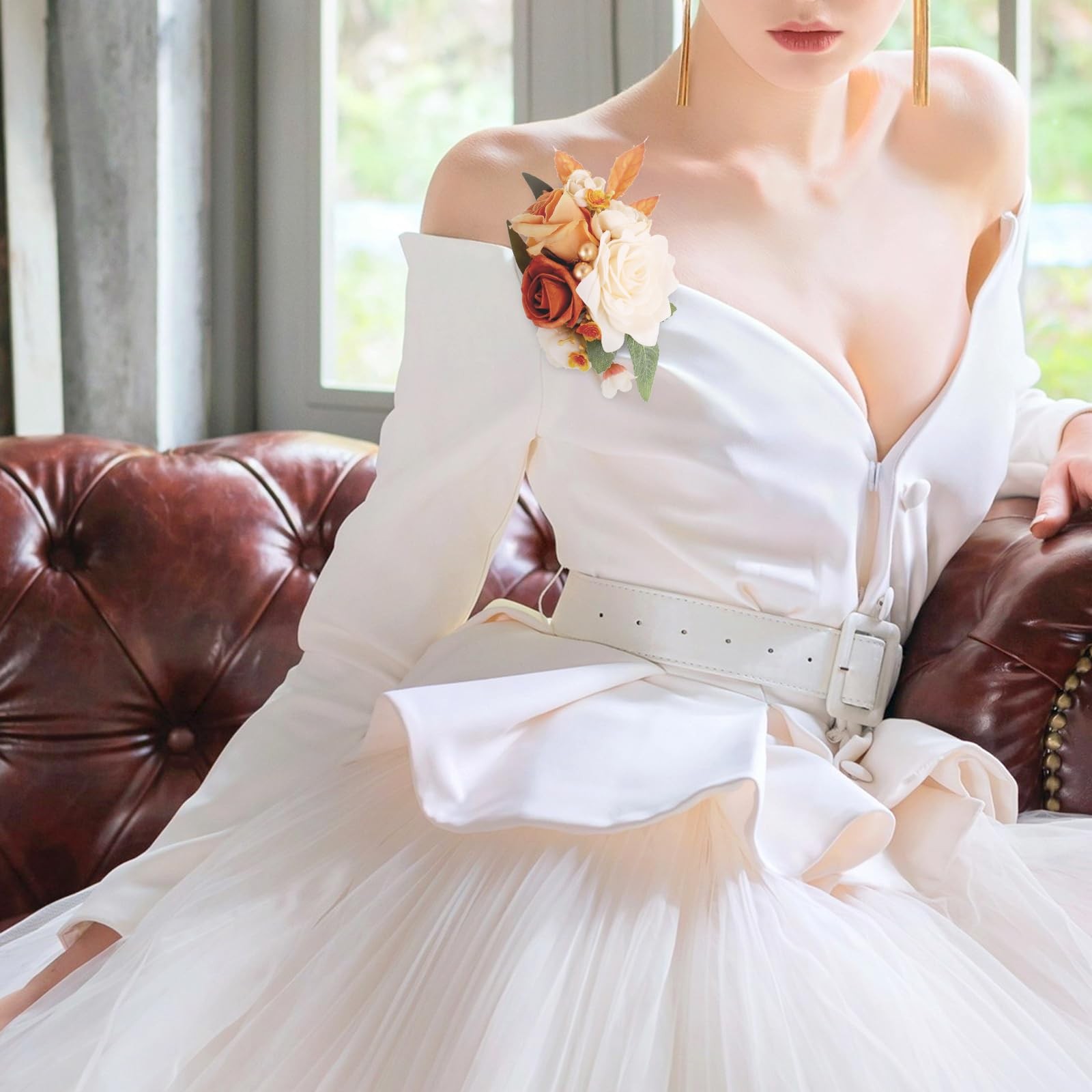 2 PCS Terracotta Floral Shoulder Corsages Set Wedding Ceremony Formal Party