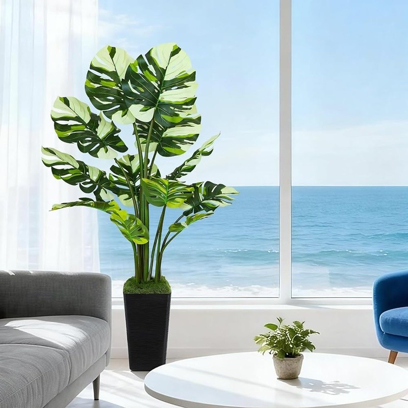 5ft Faux Monstera Tree Realistic Leaves Indoor Outdoor Decor No Maintenance New