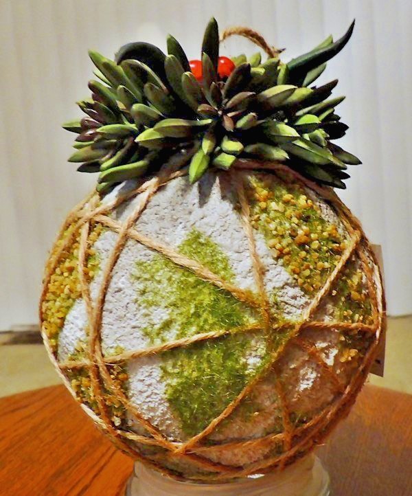 WOODLAND MOSS & PEBBLE STONE NATURAL ORNAMENT HANGER w/ PINE CONES SUCCULENTS