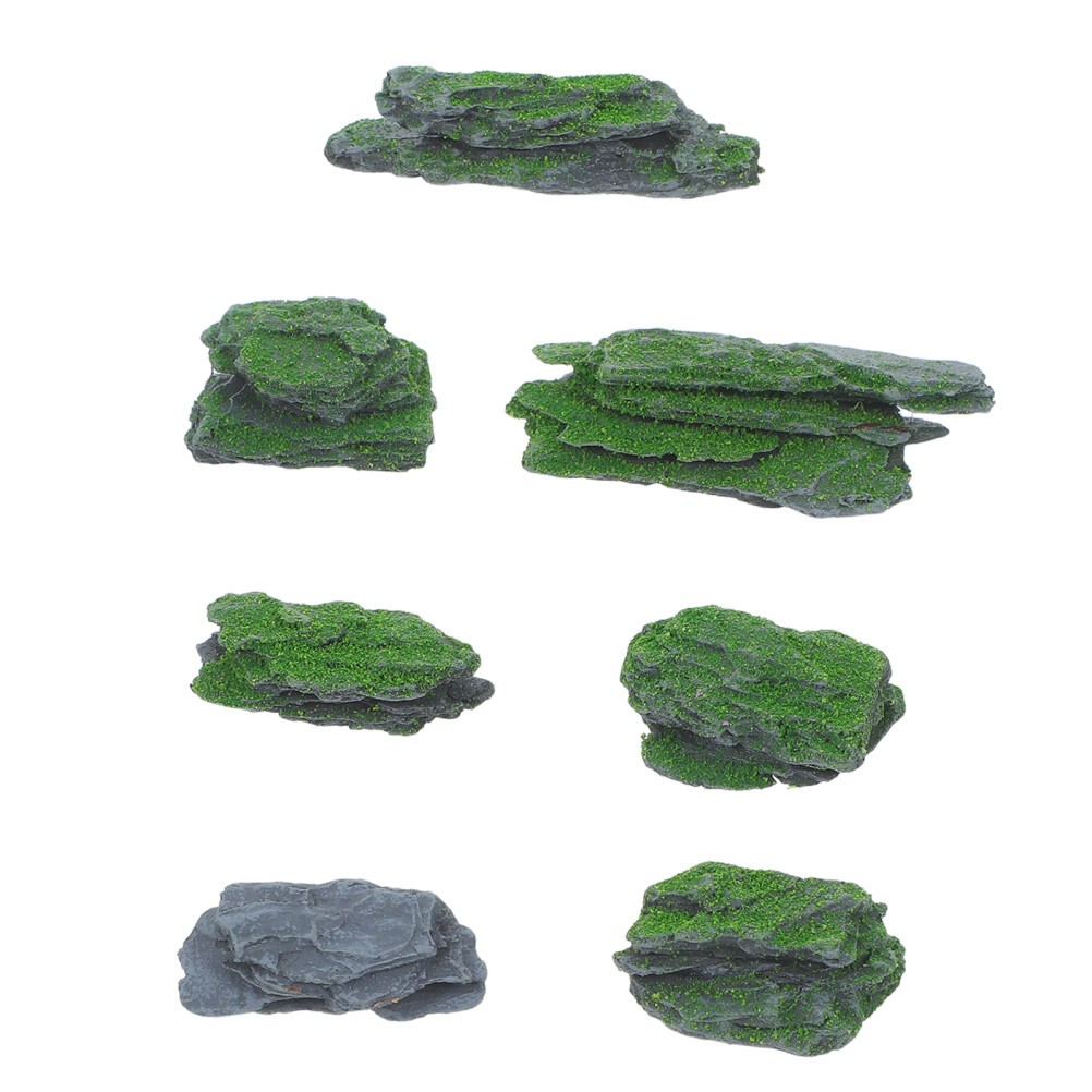 7Pcs Reusable Faux Moss Rocks for Crafts Miniature Landscaping Decoration Grey