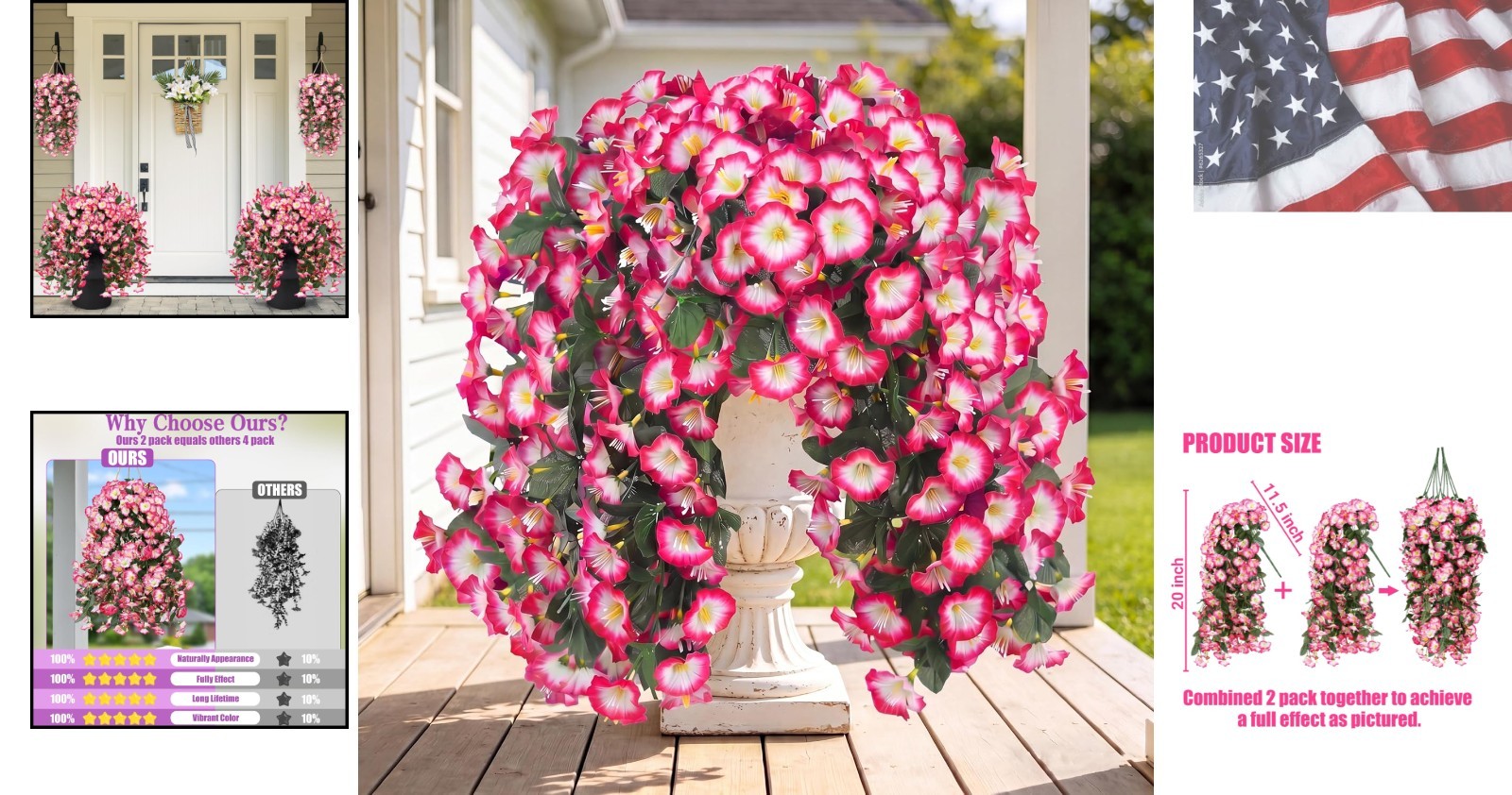 Artificial Fake Hanging Flowers Plants for Outdoor Outside Spring Summer Deco…