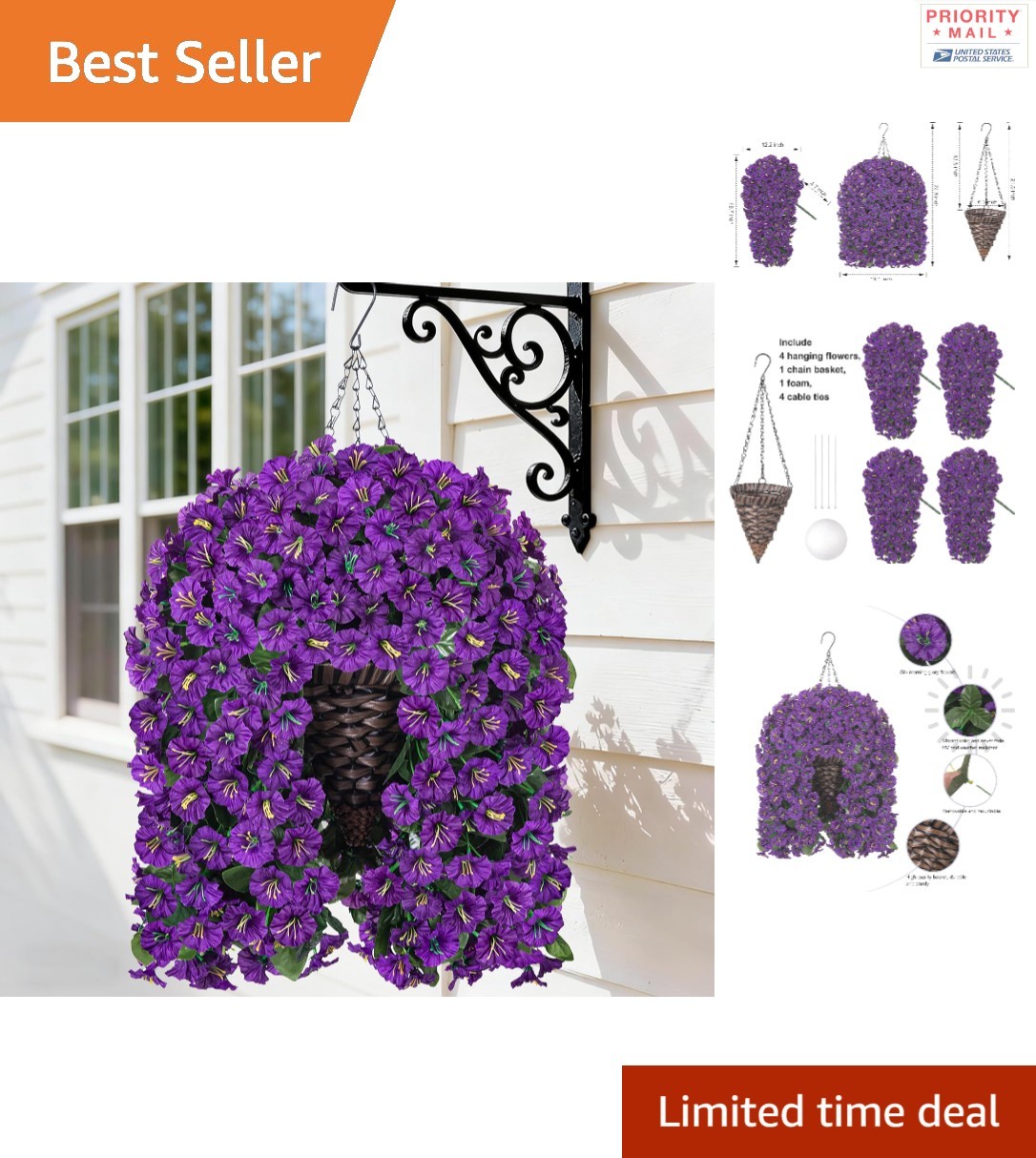 Faux Hanging Plants Flower Basket Outdoor Decoration Purple Morning Glory 11 cm
