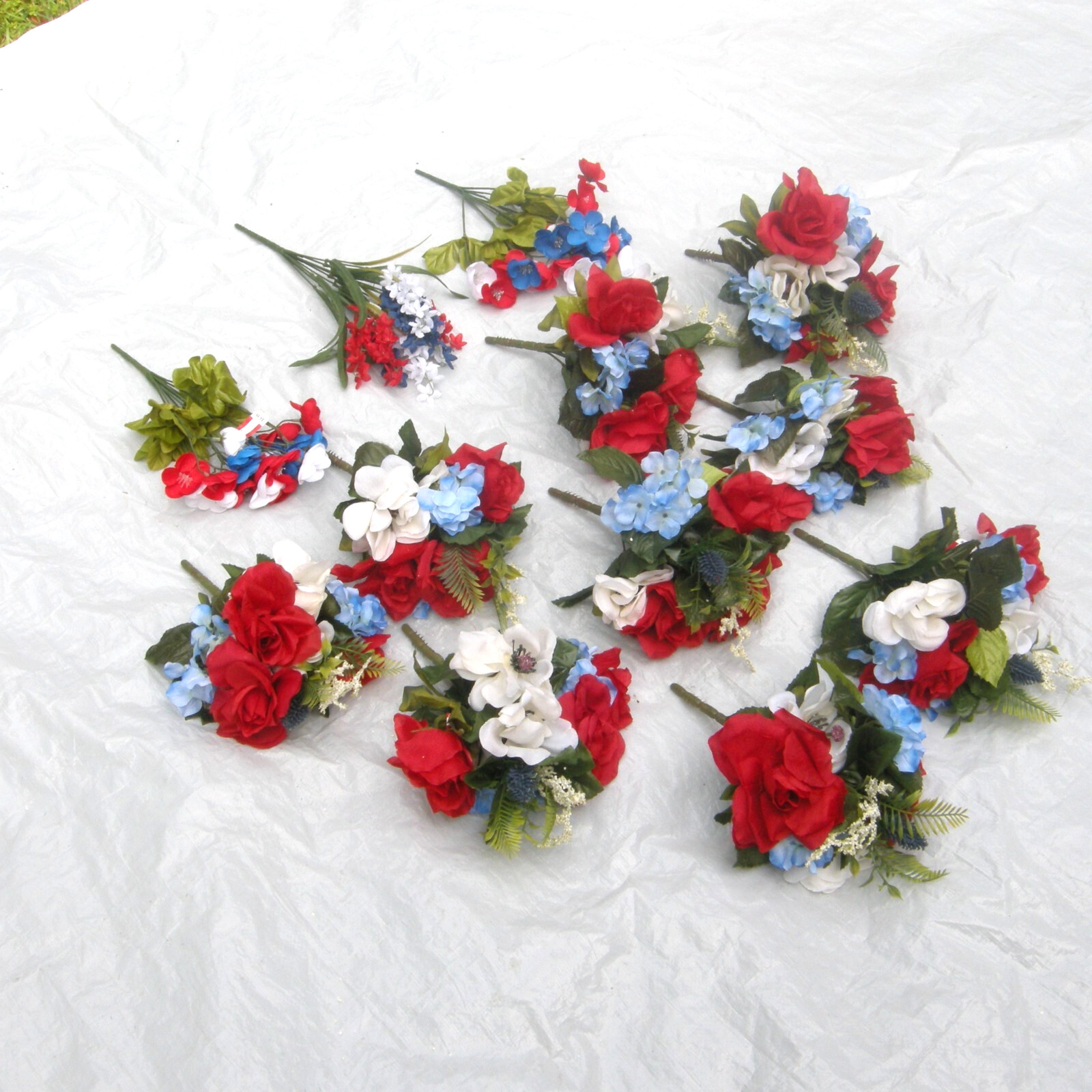 Silk Flower Lot of 12 Bushes 12″ Patriotic Red White Blue Florist Quality