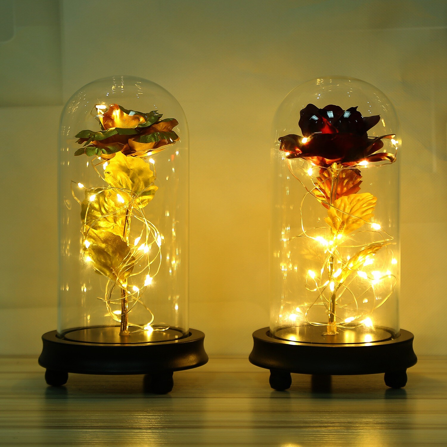 Gold Foil Rose Flower 20 LED Glass Lamp String Night Light Wedding Party Decor